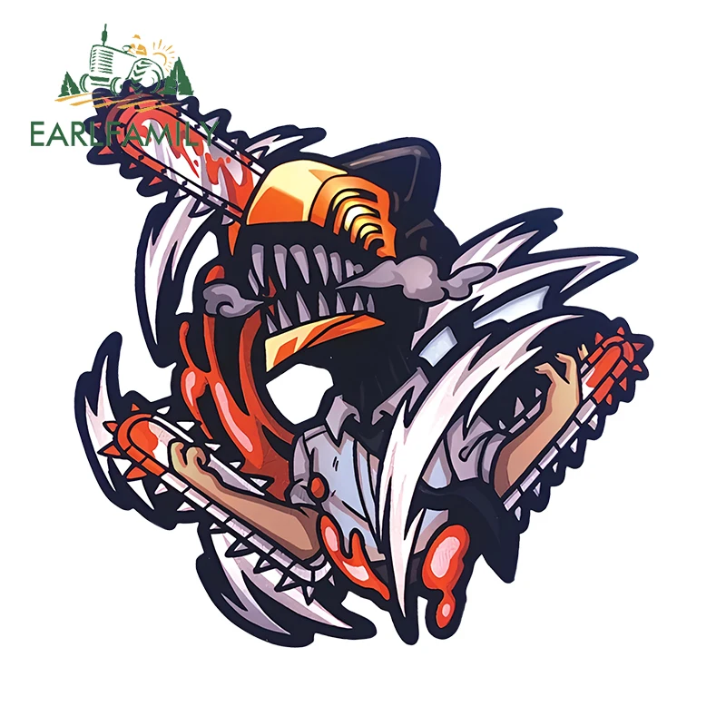EARLFAMILY 13cm x 12.8cm Denji Chain Car Stickers Power Electric Saw Original Tools JDM Accessories Anime Waterproof Decals