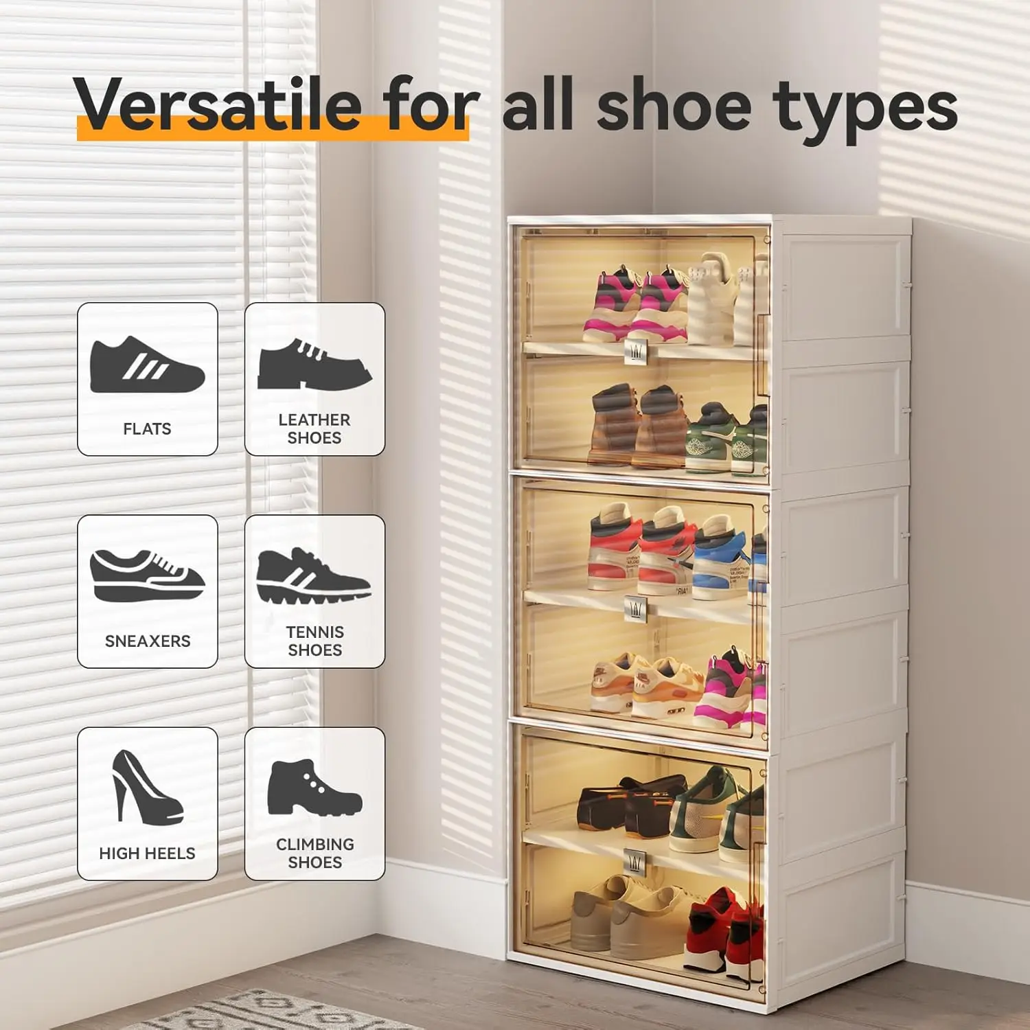 Shoe Organizer for Closet, Large Clear Plastic Stackable Shoe Storage Boxes, 6 Tiers 12 Pairs Easy Assembly Shoe Cabinet