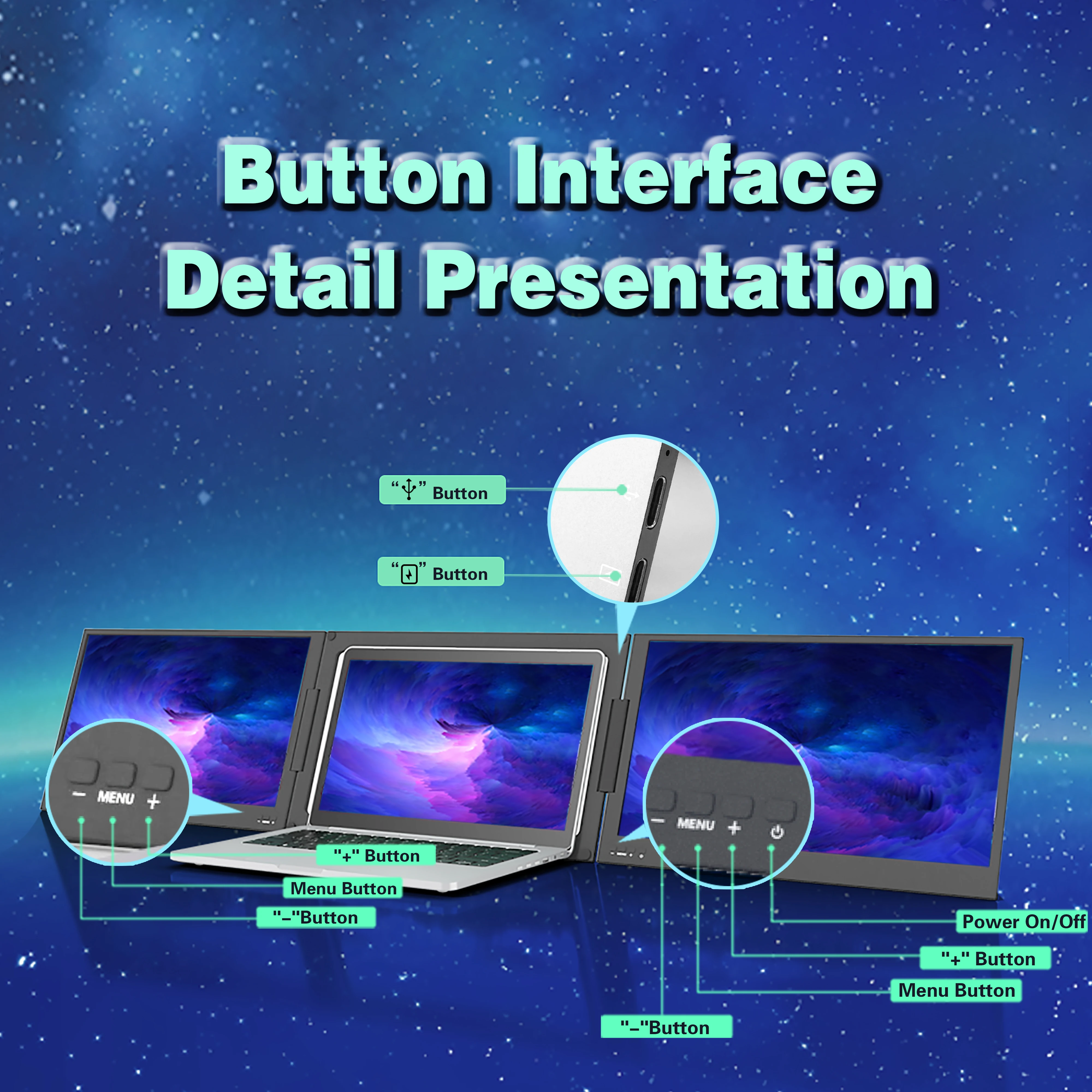 15.6-inch Portable Monitor, Triscreen Split Display, Expandable Screen, Split Display with Type-C Laptop