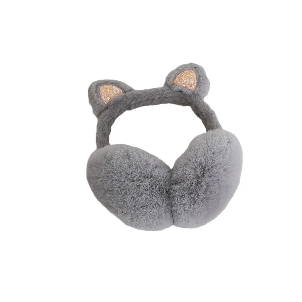 Earmuff tebal wanita, pelindung telinga anak-anak telinga kucing warna Solid, lembut lucu hangat