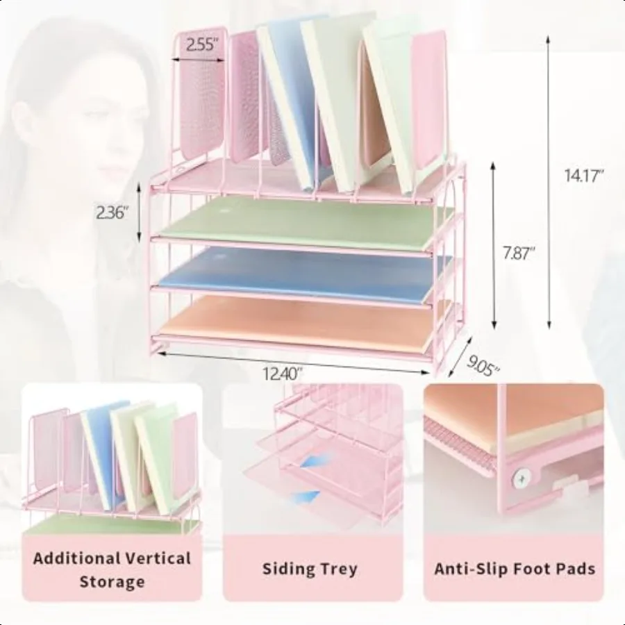 Настольный органайзер для бумаги с ручкой, 3-х ярусные лотки для писем с 5 вертикальными держателями для файлов, настольный органайзер для хранения бумаги для классной комнаты H