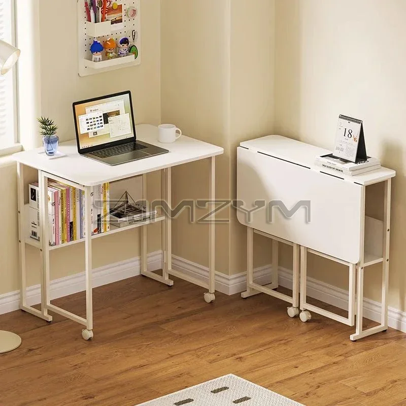 Folding Desk With Wheels Writing Computer Desk For Home Study, Removable Storage Office Desk Bedroom Dresser For Small Spaces