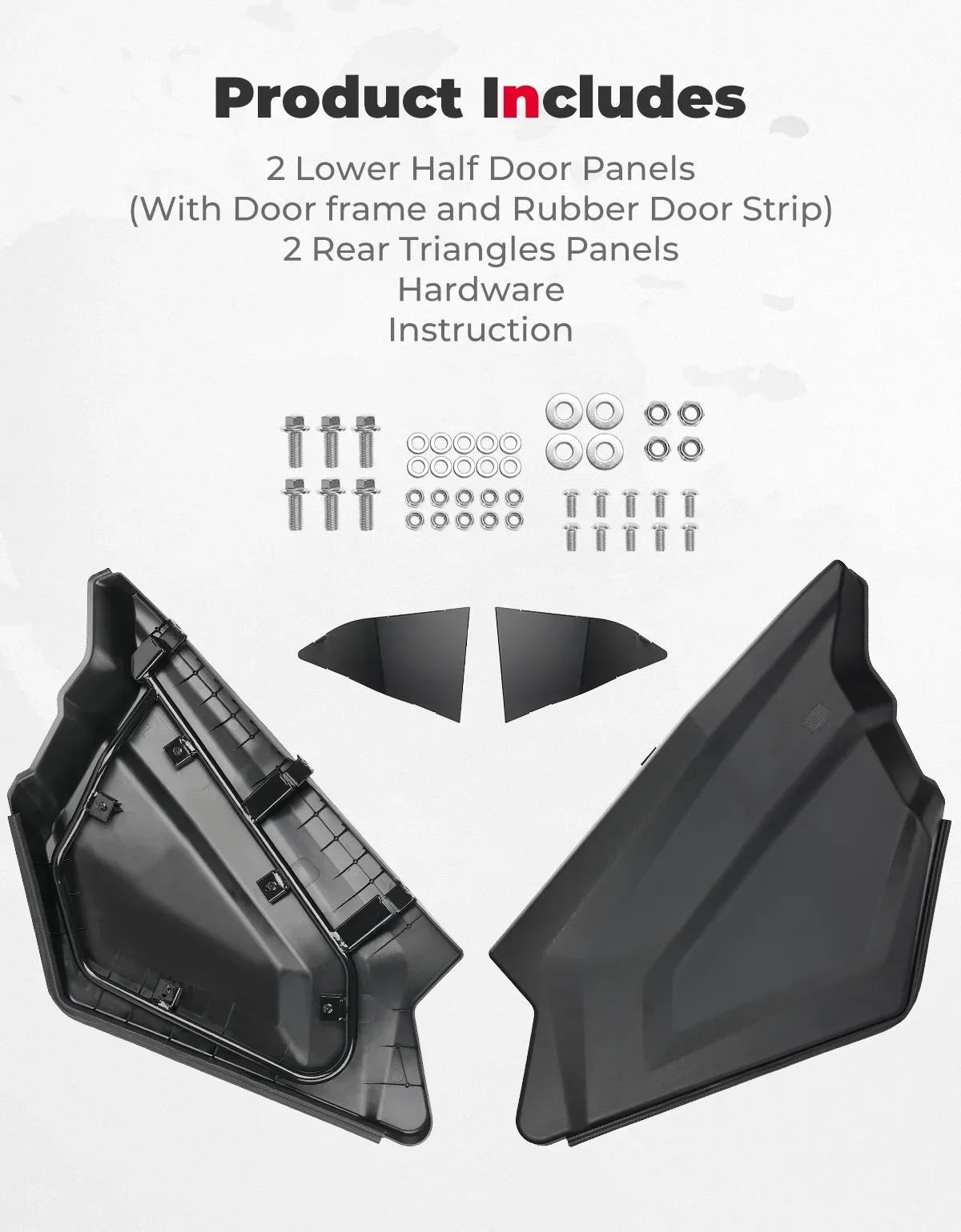 KEMIMOTO Black Lower Doors for CFMoto ZForce 950 HO Sport EX Lower Half Door Panels Insert 5BY#-807000-1000 Plastic Metal