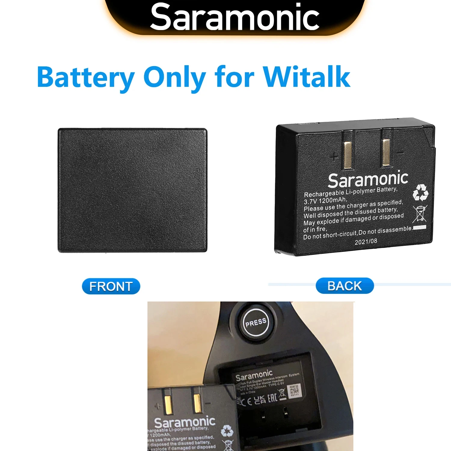 

Аккумуляторная батарея Saramonic WiTalk BP, только для WiTalk 1,9 ГГц 400 м, полнодуплексная беспроводная гарнитура, микрофонная система