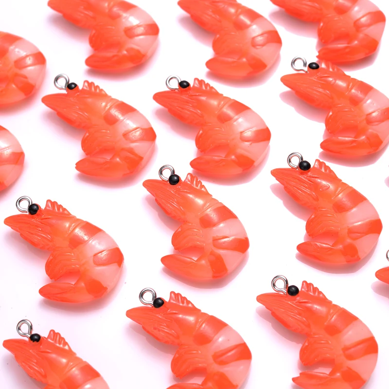 10Pcs Charms Simulation Shrimp 20x30mm Resin Pendant for Earring Bracelet Necklace Keychain DIY Jewelry Making Accessories