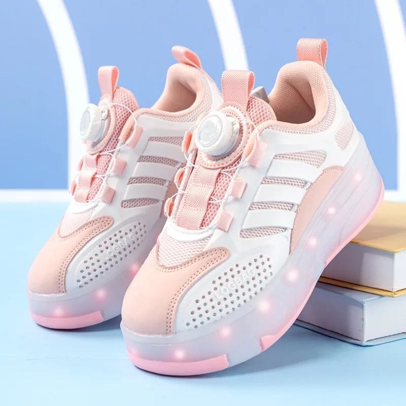 

Kids Flash Shoes Boys 2025 Fashion Girls Sport Roller Skates Retractable Shoes Wheel Shoes Invisible Two-wheel kids sneakers