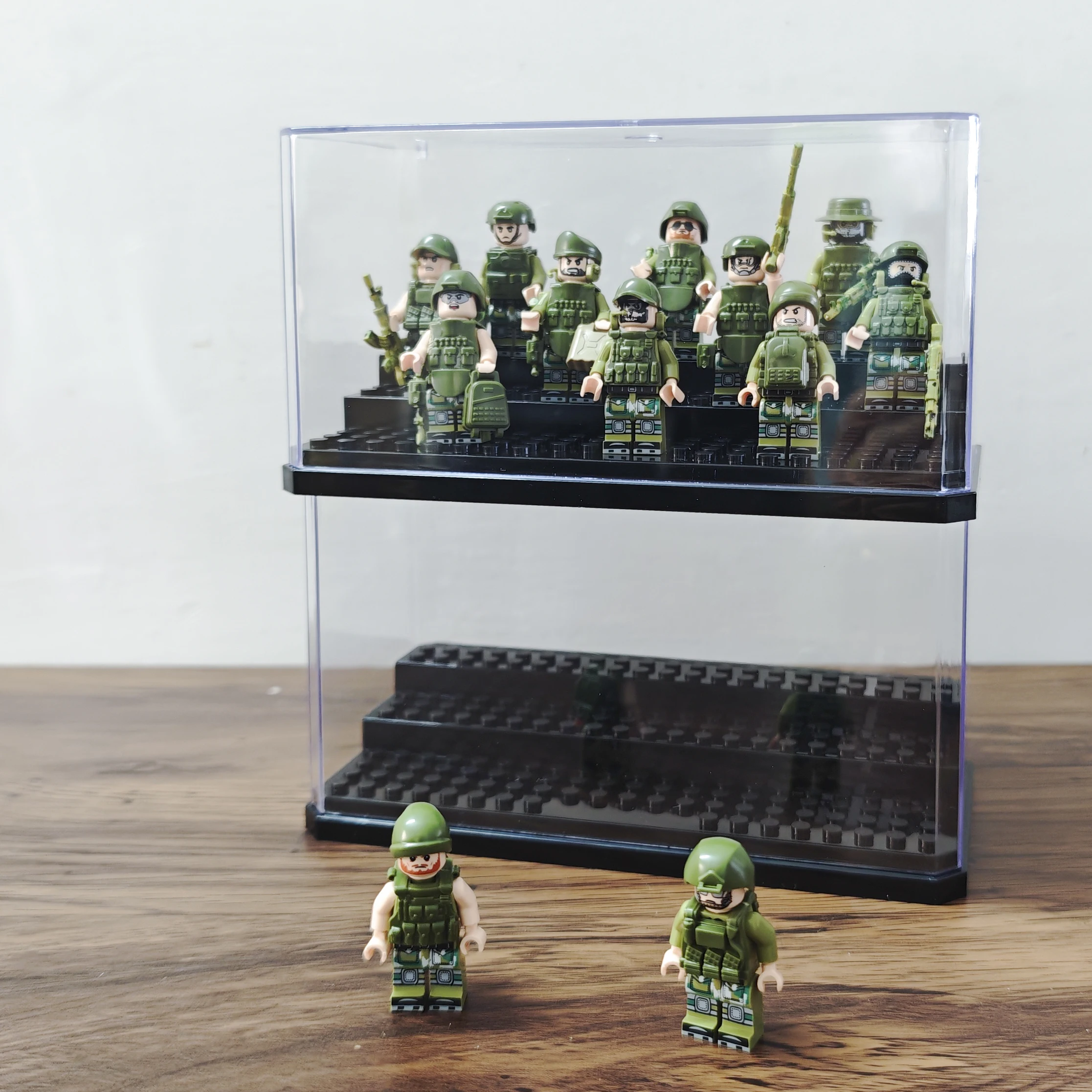 Acryl-Minifiguren-Vitrine, Baustein-Display-Box, Aufbewahrung von Action-Figuren, Geschenke für Lego-Liebhaber mit schwarzer Basis