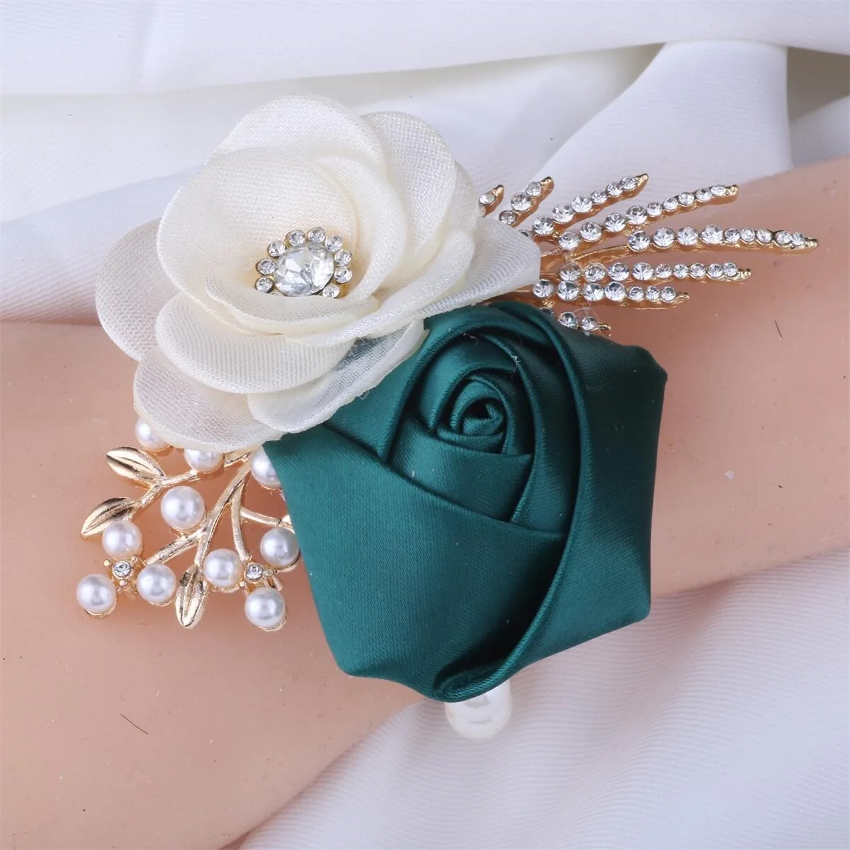 Artifical Emerald Green Boutonnieres Mensuit Accessories Bridesmaid Wrist Corsage Wedding Accessories image 2