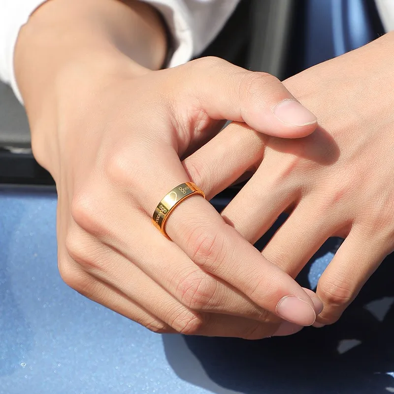 Anillos de tungsteno de luna leal para hombre y mujer, anillos de letras de boda personalizados de oro para parejas, personalizados