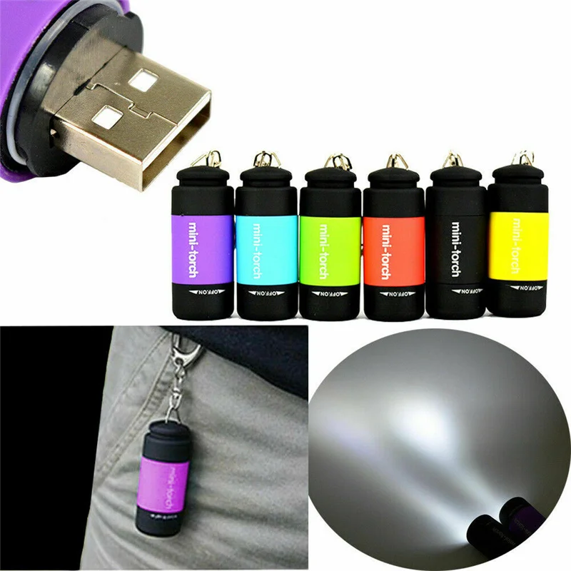 Mini latarki Led Light USB akumulator przenośna latarka brelok latarka lampa wodoodporne światło piesze wycieczki latarki kempingowe