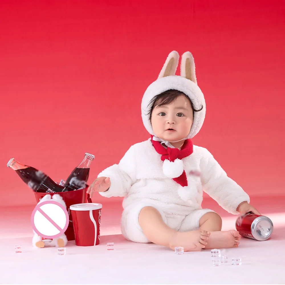 100 Days Baby Photography Outfit Red Scarf+bunny Ears Hat+fluffy Baby Romper Set Cute Rabbit Themed Photo Clothes for Studio Use