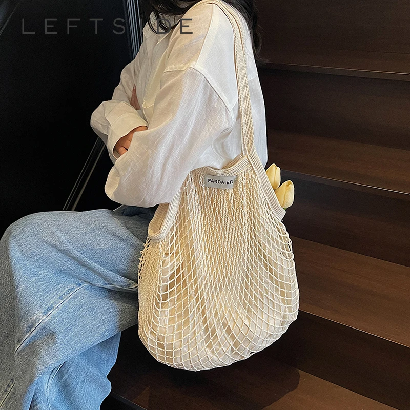 

LEFTSIDE 2025 Summer Hollow Out High Capacity Knitting Bag Beach Shoulder Bag Holiday Travel Handbag Woven Shoulder Purse