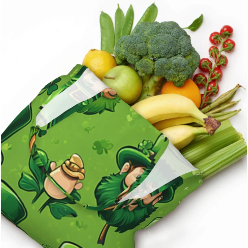 حقائب تسوق مخصصة من سانت باتريك قابلة لإعادة الاستخدام من القماش الكرتوني وحقائب كتف للمتسوقين