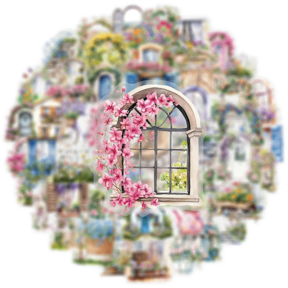 50 قطعة من ملصقات الحائط الشفافة على شكل زهرة الحديقة - ديكور DIY لحقيبة الهاتف وسجل القصاصات والأمتعة والكوب (متجر عوالم الرسوم المتحركة) #4