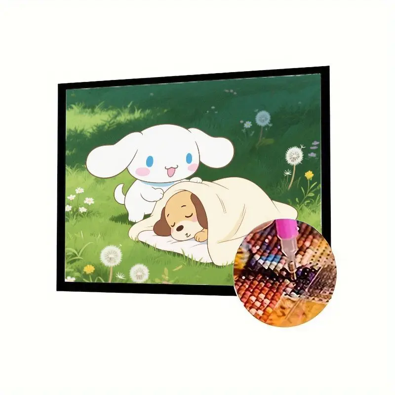 

1 шт. 5D DIY Набор для алмазной живописи, милый Cinnamoroll и спящий щенок в поле одуванчика, полная дрель, круглый алмаз для детей и детей