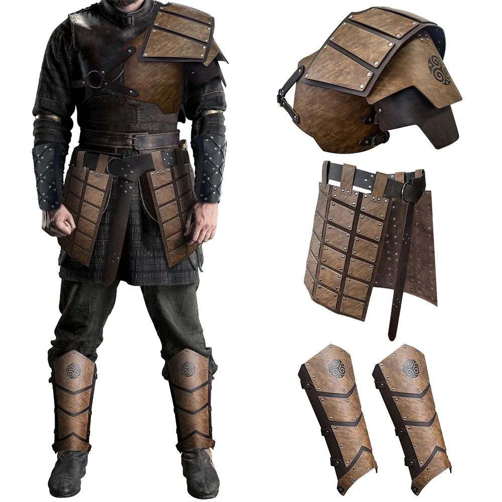 

Medieval Faux Leather Single Pauldron Shoulder Armor with Thigh Armor and Leg Armor for LARP Ren Faire Viking Armor Set