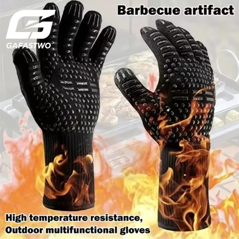 One Piece BBQ Gloves High Temperature Resistance Oven Mitts 500 800 Degrees Fireproof Barbecue Heat Insulation Microwave Gloves