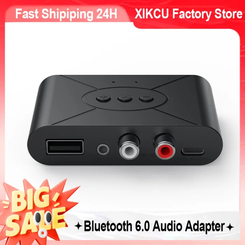 Bluetooth 6.0 Audio Receiver Support Connect 2 Mobile Phones Simultaneously Wireless RCA AUX Adapter U Disk Play Hands-free Call