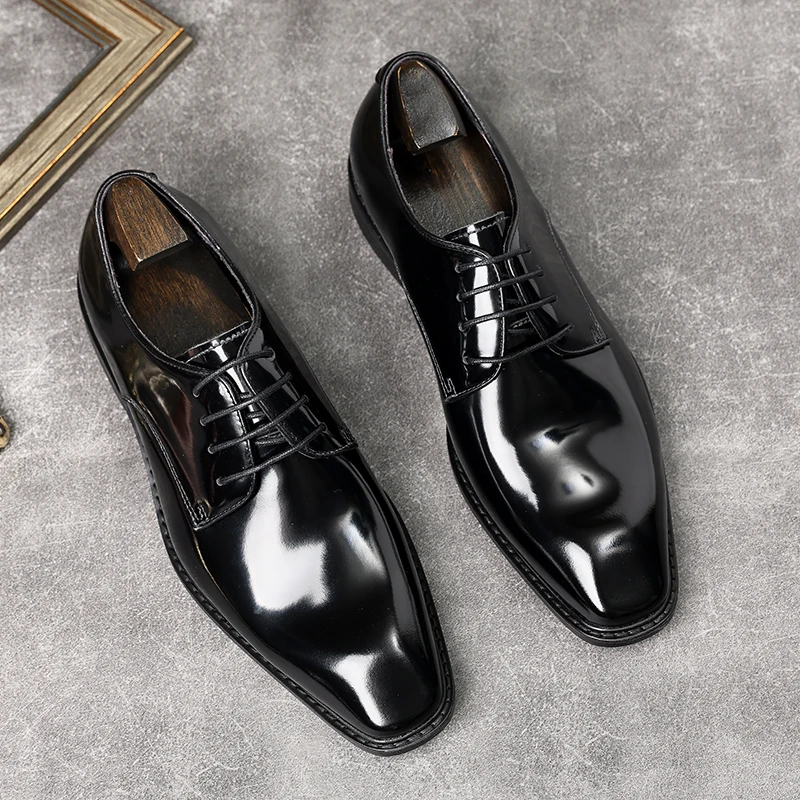 HKDQ Italian Shoes Man Dress Casual Genuine Leather British Oxford Shoes Men Black Brown Blue Wedding Men Lace Up Formal Shoes