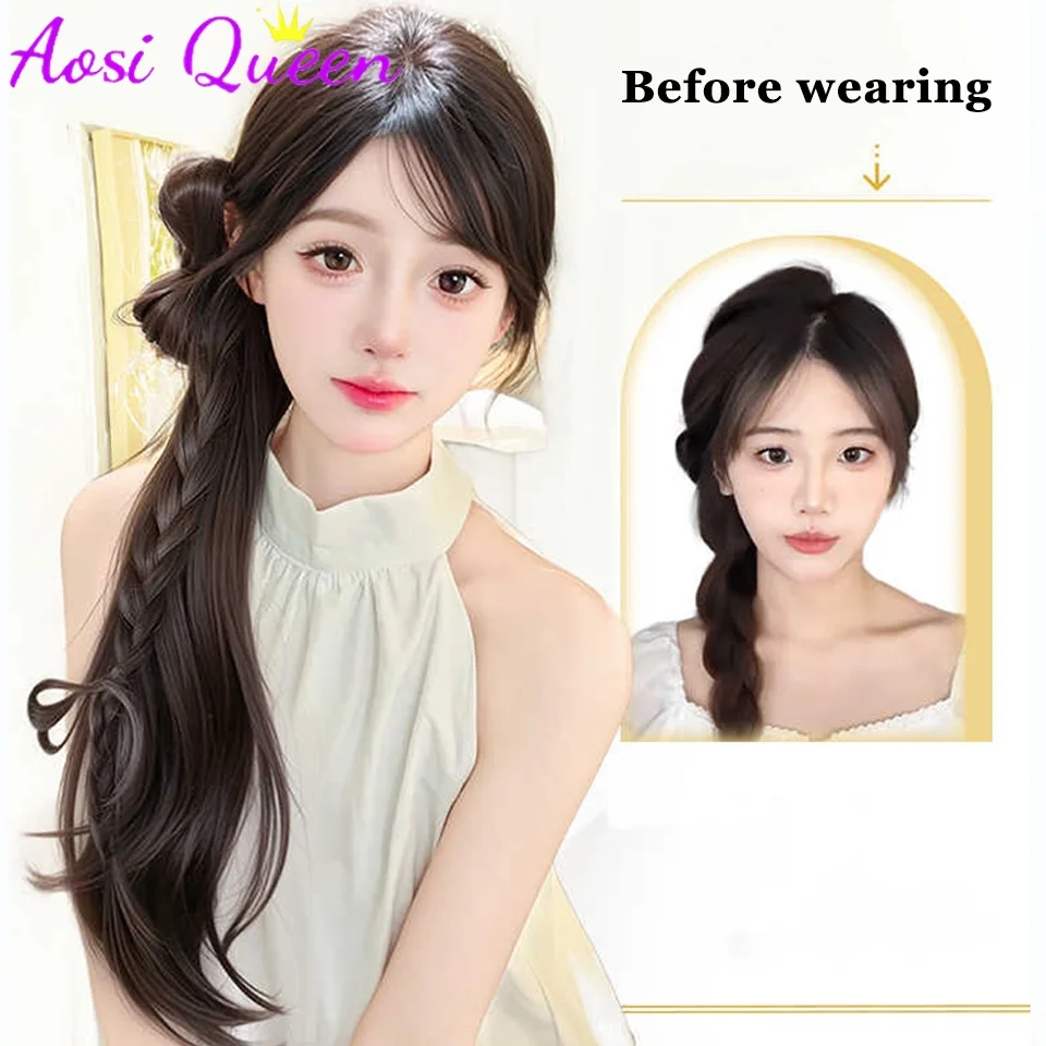 Synthetic New Chinese Style Wig Braid Ponytail Ancient Style Hanfu Qipao Side Clip High Ponytail Wig Braid Hair Accessory