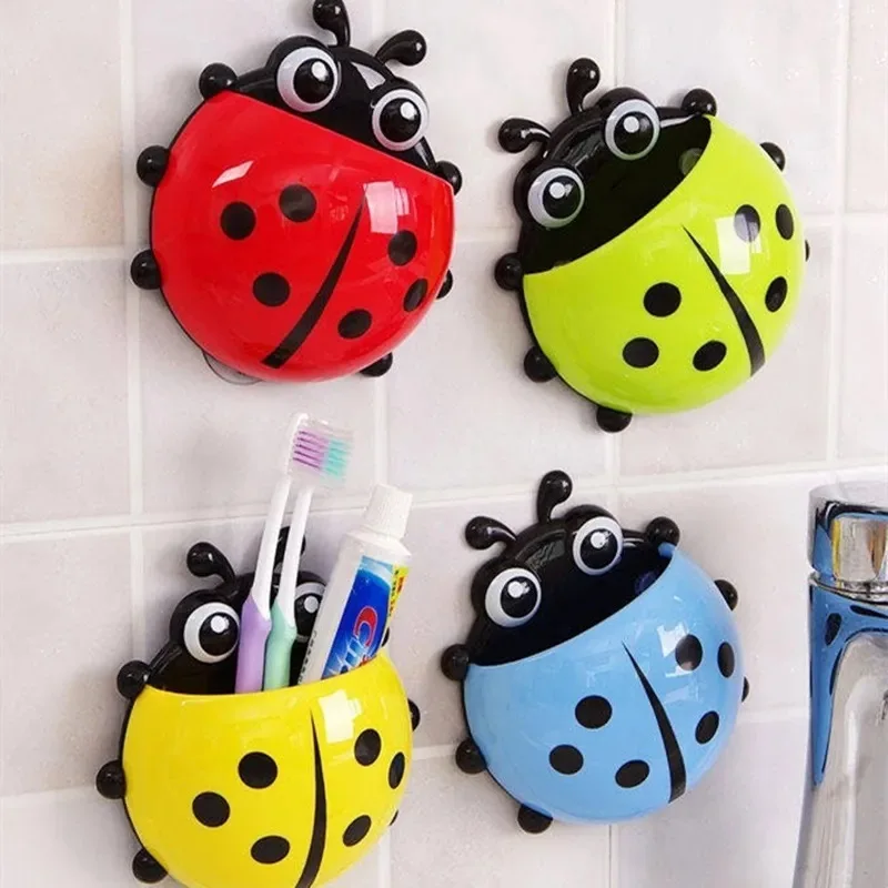 1 pz coccinella animale insetto portaspazzolino bagno cartone animato spazzolino da denti dentifricio parete aspirazione supporto Rack contenitore