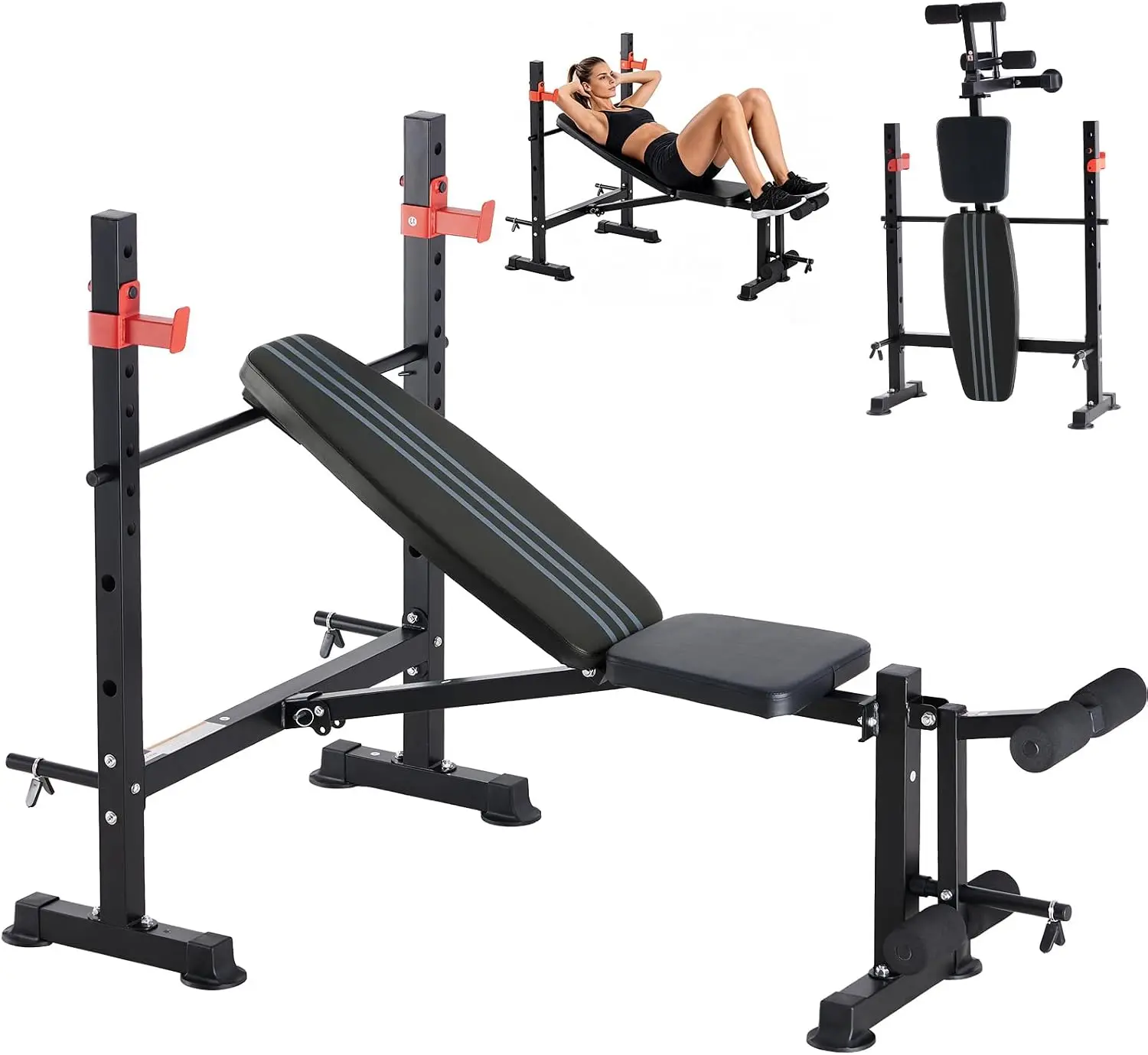 Adjustable Weight Bench Set with Rack, 650LBS Foldable Bench Press for Home Gym Full Body Strength Training