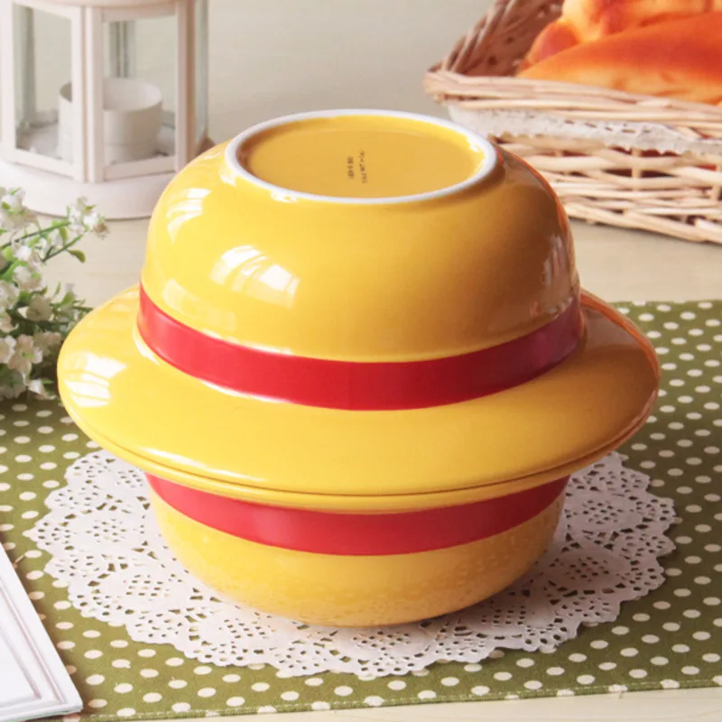 8 Inch Cute Cartoon Straw Hat Ceramic Ramen Bowl Instant Bowl Noodle Creative Anime Ceramic Soup