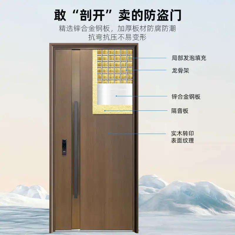 Customized size, contact customer service before purchase, Yu'an Shield wood grain transfer, Class A anti-theft door, household