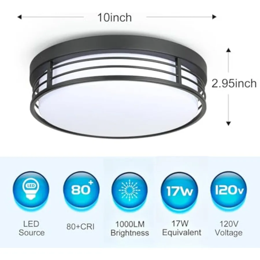 LED Ceiling Lighting Fixture, 17W Black Flush Mount Ceilg Light with 5CCT 2700K/3000K/3500K/4000K/5000K,Dimmable LED Light Ceil