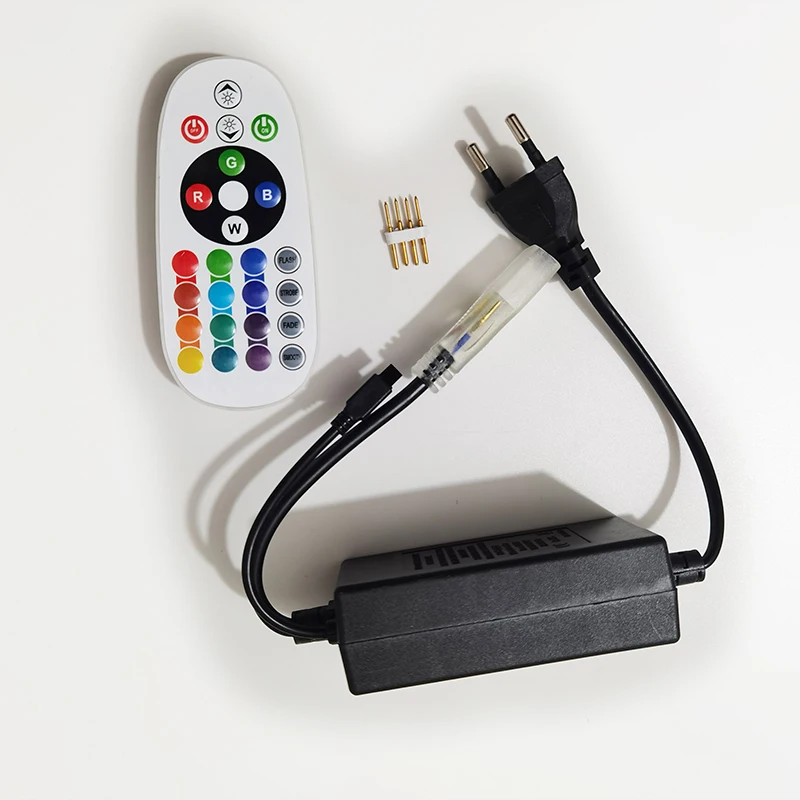 EU Power Plug RGB LED Strip 1000W IR Remote Controller 220V 16 Color Lights 4PIN 11MM Connector 5050 Remote Control 24Keys RGB