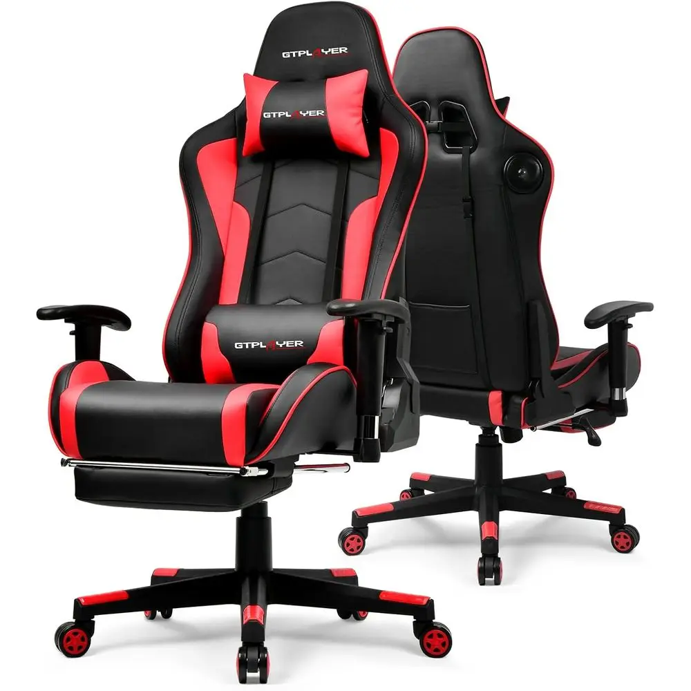 Bluetooth Gaming Chair with Adjustable Backrest, Height, 3D Armrests, Footrest, Ergonomic for Gamers (Brick Red)