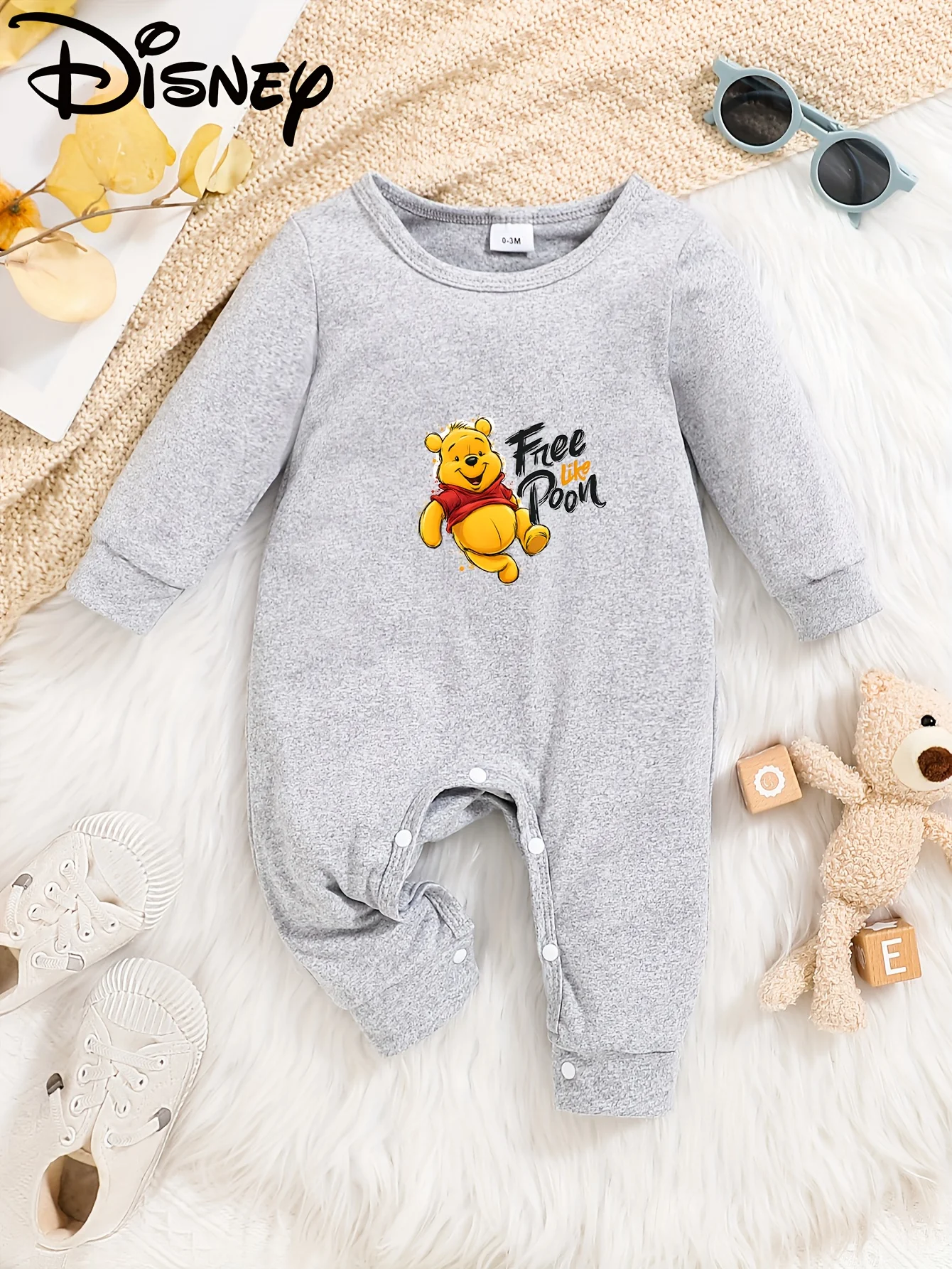 

【Officially Licensed】Disney Winnie the Pooh Baby Long-Sleeve Romper – Cute & Cozy