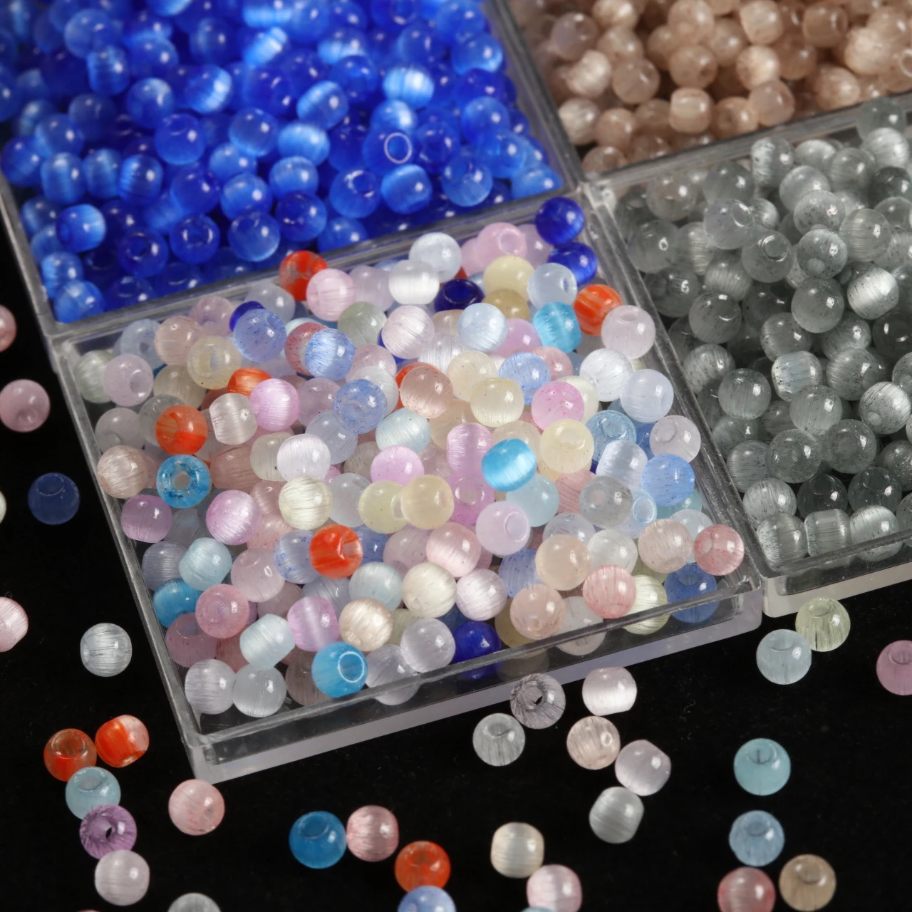 300-2400pcs 4mm Mini Cat Eye Glass Seed Beads Translucent Round Beads For Diy Bracelet Necklace Jewelry Making Accessories
