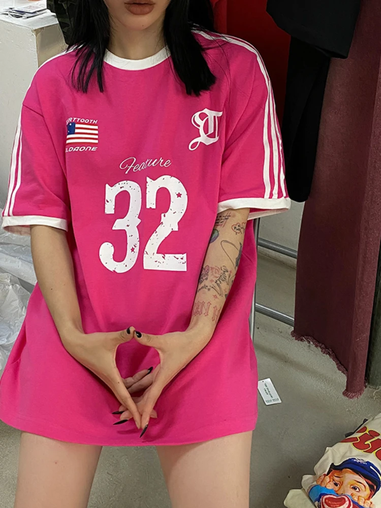 ADAgirl Sporty Oversized T Shirt Women Streetwear Basketball Short Sleeve Tees Y2k Print Cotton Tops Harajuku Aesthetic Clothes