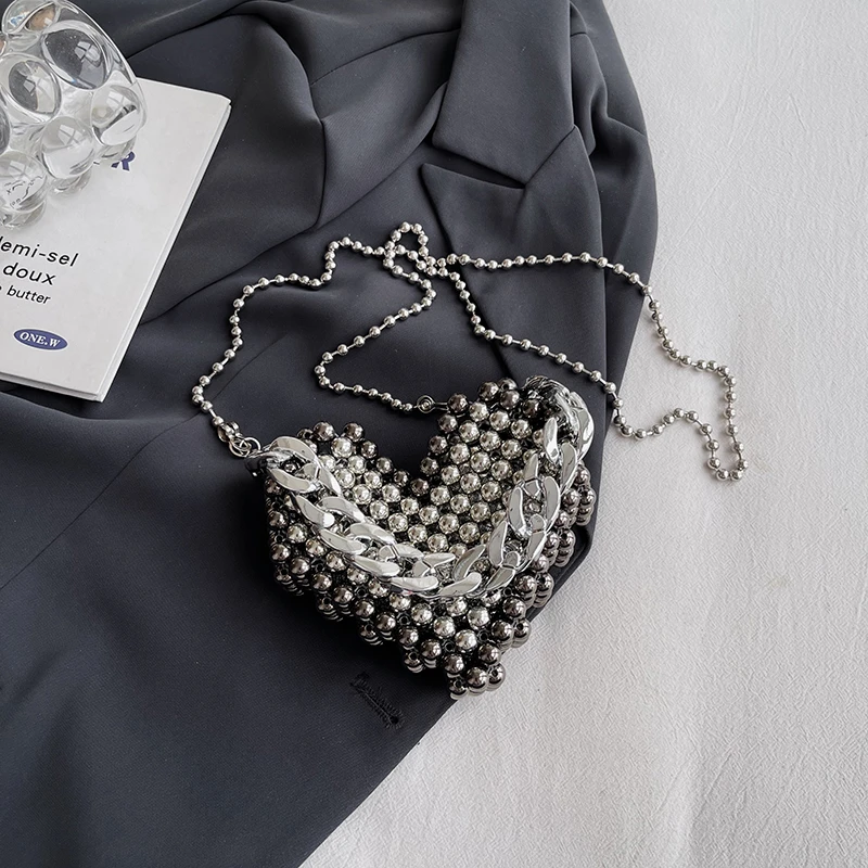 Uroczy w kształcie serca Mini torby Crossbody dla kobiet uwielbiają torebki luksusowe perły torba wieczorowa szminka torebka gruby łańcuch kopertówki