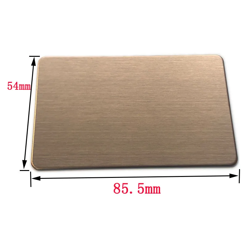 Imagem -06 - Placa em Branco de Cartão de Metal 304 Cores Ouro Prata Ouro Rosa Preto Acabamento Escovado Unid 86x54 mm Espessura mm Aço Inoxidável