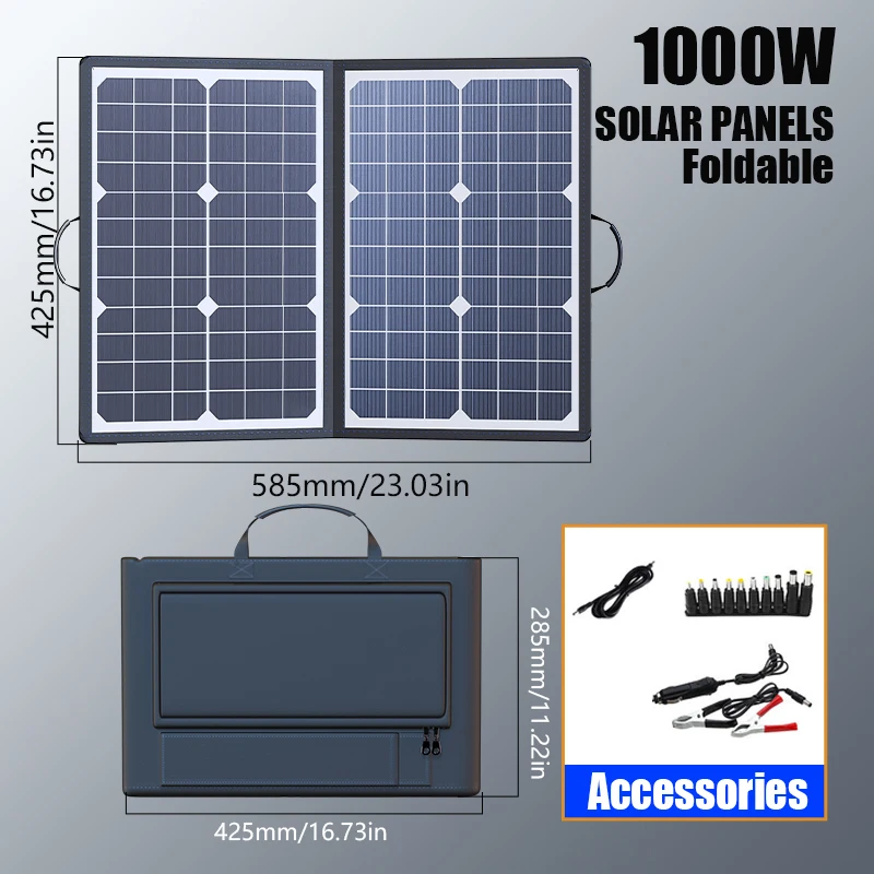 Imagem -05 - Kit Painel Solar Complete Camping Estação de Energia Solar Dobrável 1000w Carregador Gerador Portátil 18v para Carro Barco Caravana Acampamento