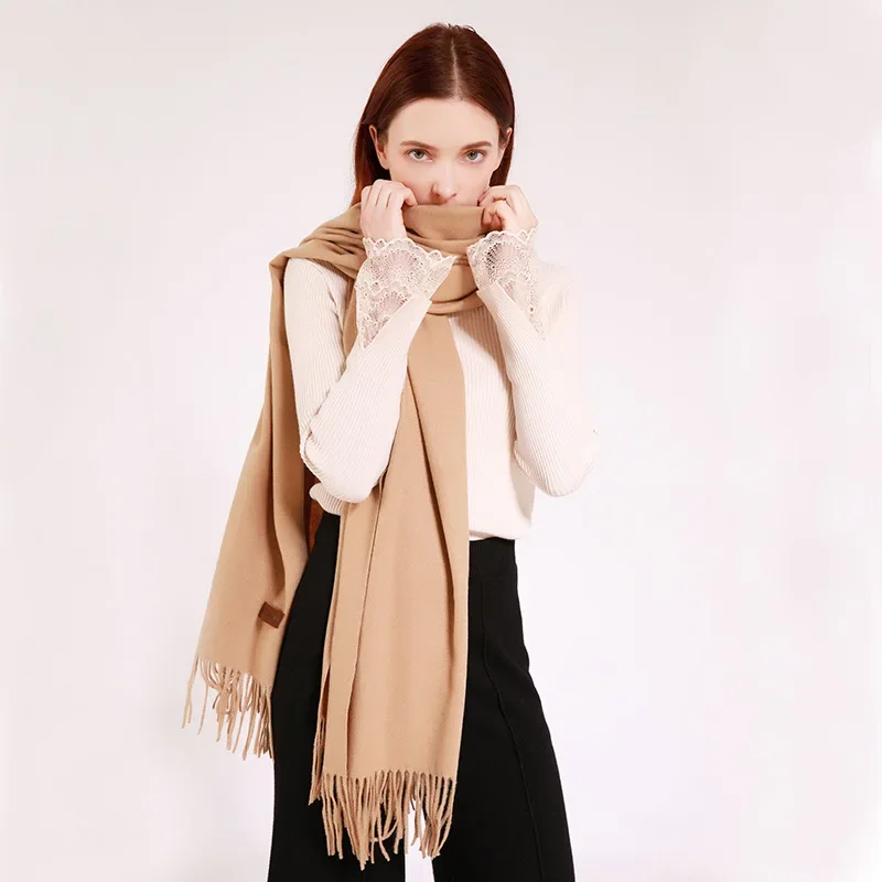 Monochrome Imitation Cashmere Scarf for Women Unisex Shawl with Tassel Simple All-Match 48 Colors 68x200cm Autumn and Winter