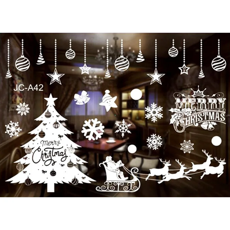 Christmas Snowflakes Electrostatic Window Clings Stickers Reindeer Santa Claus Window Decals Xmas Home Decorations New Year 2024
