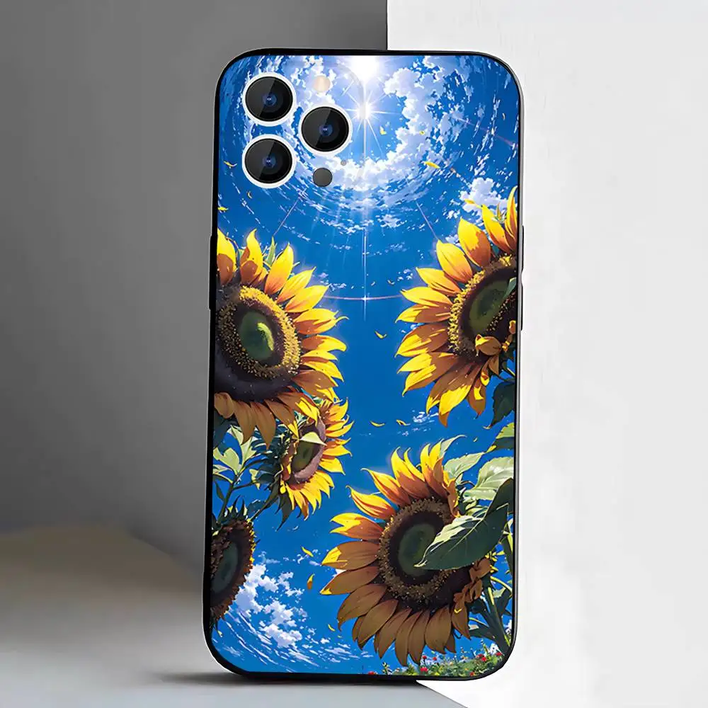 Sunflowers Printed Matte Phone Case For iPhone 17,16,15,14,13,12,11,Pro,XS,Max,XR,Plus,E,SE4,Mini Black Soft Cover