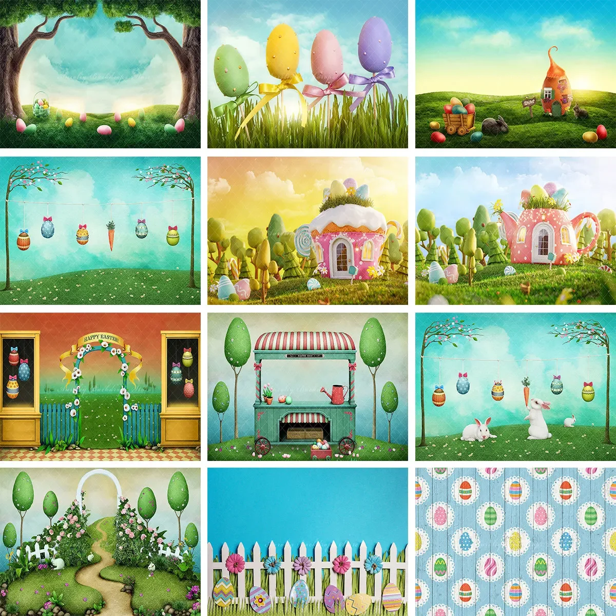 

Easter Theme Photography Backdrop Child Baby Cake Smash Photocall Decors Egg Hunt Fence Bunny Garden Kids Adult Backgrounds