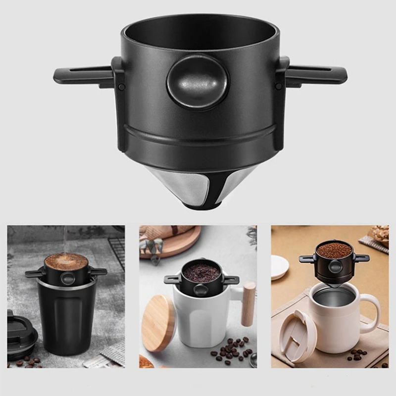 Portable Coffee Filter Reusable Funnel Tea Infuser Stainless Steel Minie Dripper Coffee Dripper For Home Office Trave-FUNN