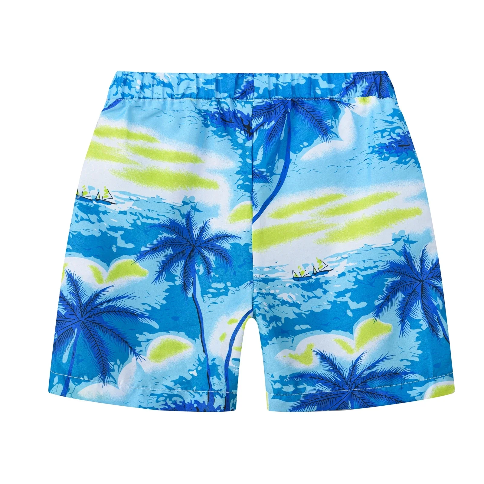 Children's Hawaiian-style 3D palm tree sailing boat, water ripple texture sunset 3D printed retro shorts
