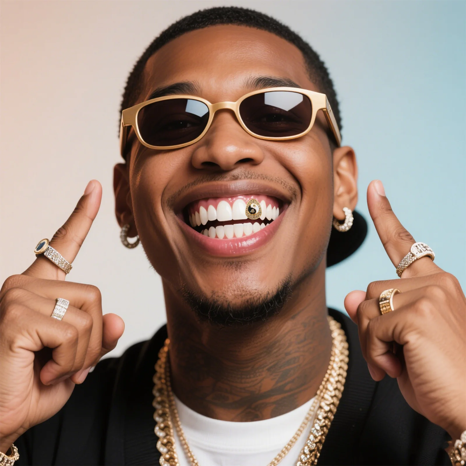 Gorro de dientes Bagua a la moda, colgante de cristal de cobre de Hip Hop, parrillas ostentosas dentales para hombres, joyería de disfraz de Cosplay brillante