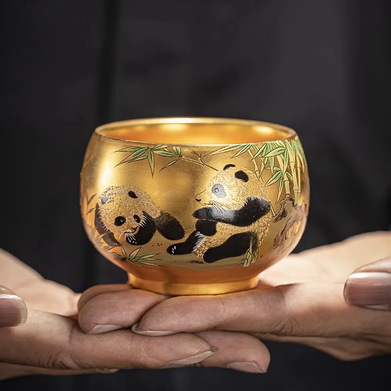 Handmade Liu 24k pure gold panda master tea cup high-end kung fu gift tea set Jin Jianzhan