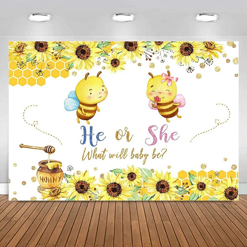 

Bee Gender Reveal Backdrop He or She What Will Baby be Photography Background for Party Photoshoot Decoration Banner Boy or Girl