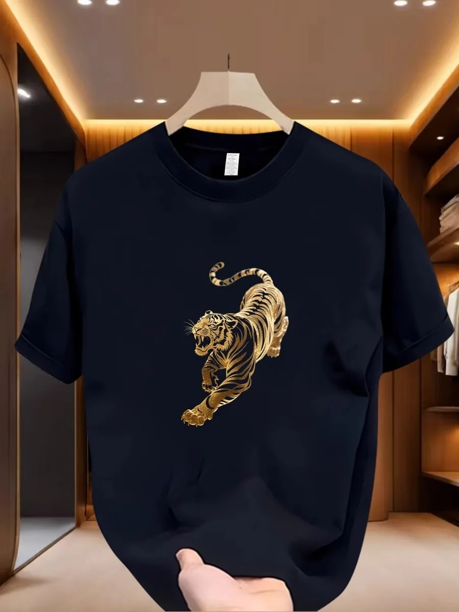 

Футболка из плотного чистого хлопка больших размеров с тигровым принтом ort Sve, мужская круглая футболка премиум-класса Ne Casual Versatile f Sve