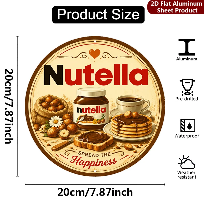 2D Flat, 1pc, Nutella Sign - 20.32X20.32 cm, Breakfast Theme Metal Wall Decor, Sweet Treat Decorative Sign Suitable for Garage,