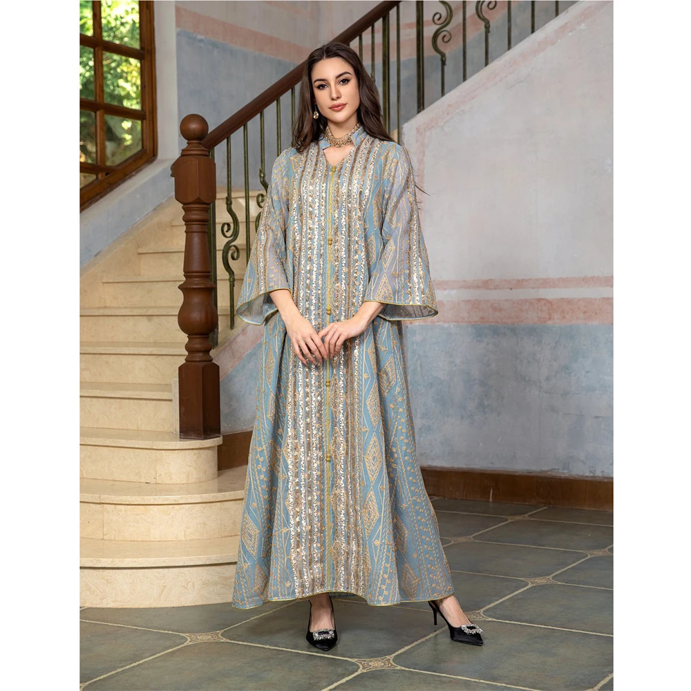 

Eid Party Morocco Abaya Mesh Embroidery Muslim Women Long Maxi Dresses Turkey Kaftan Islamic Arab Robe Evening Jalabiya Vestidos