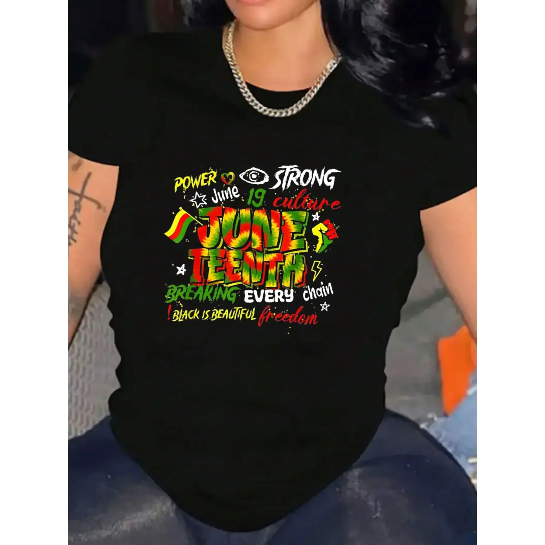 

Breaking Every Chain Since 1865 Pattern Tops for Womens Juneteenth Freedom Summer Print T-Shirts Casual Graphic Tees